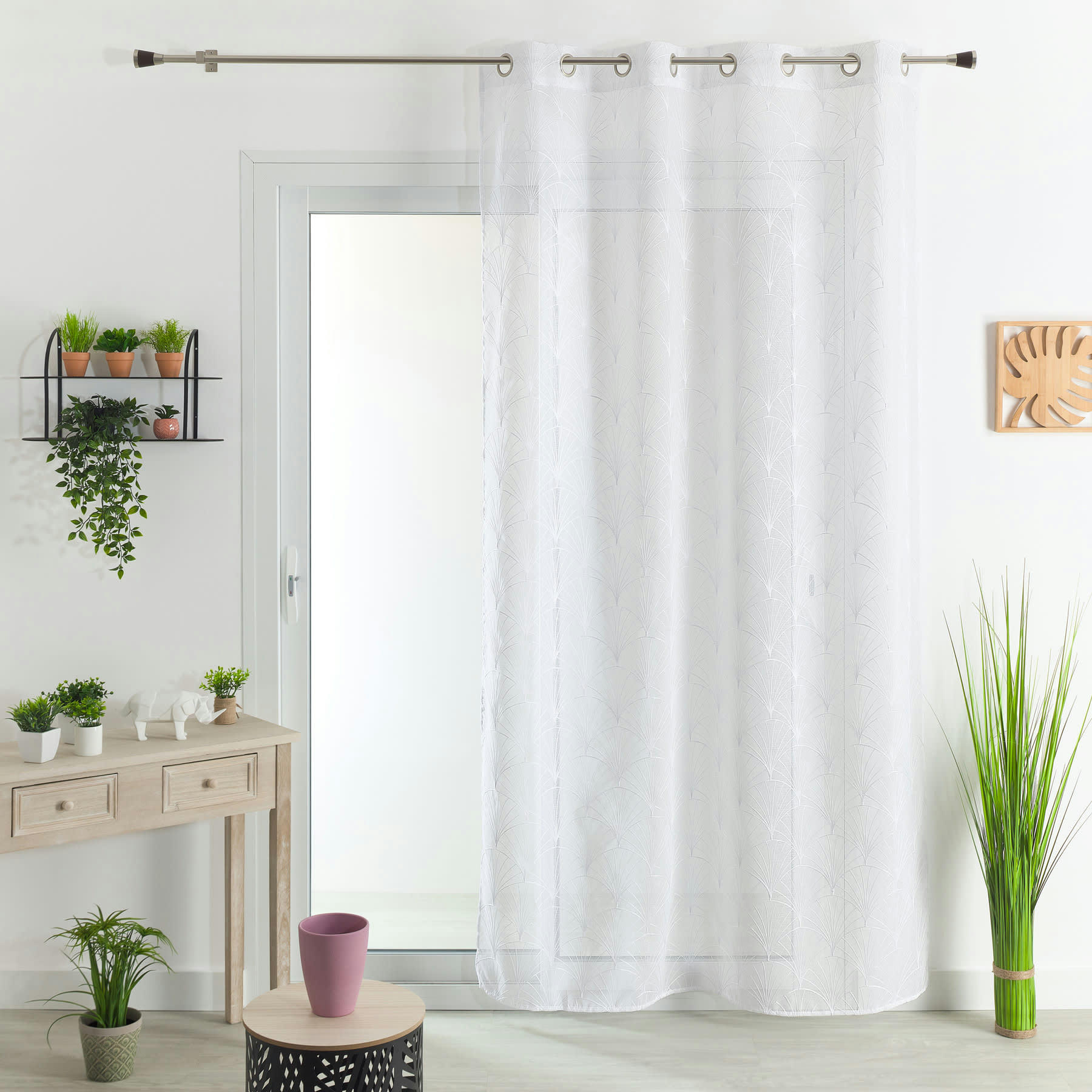 - Voilage tamisant brodé mia polyester blanc 140x240 cm