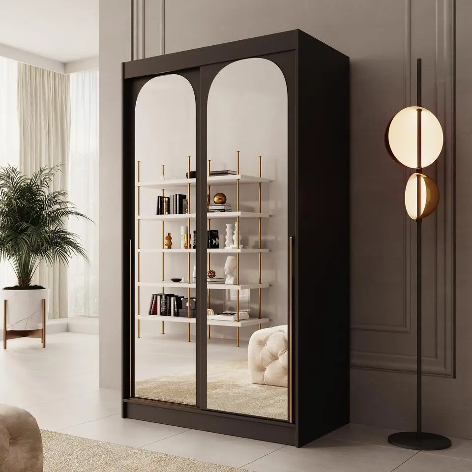 Meubella - Moniq - Kledingkast 2 schuifdeuren - Zwart - 120x65x215 cm