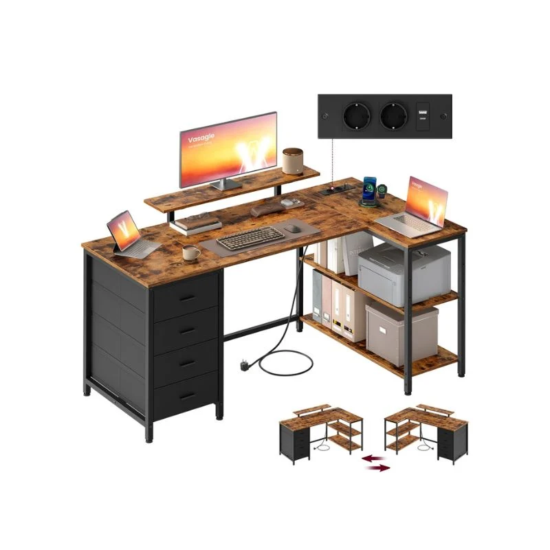 Bureau d’Angle en Forme de L, Prises Intégrées, Bureau Informatique