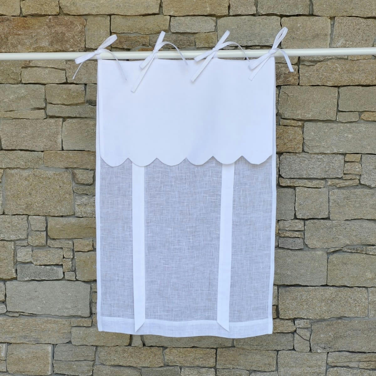 ILE D'YEU - Store en lin blanc avec festons 45X120 CM