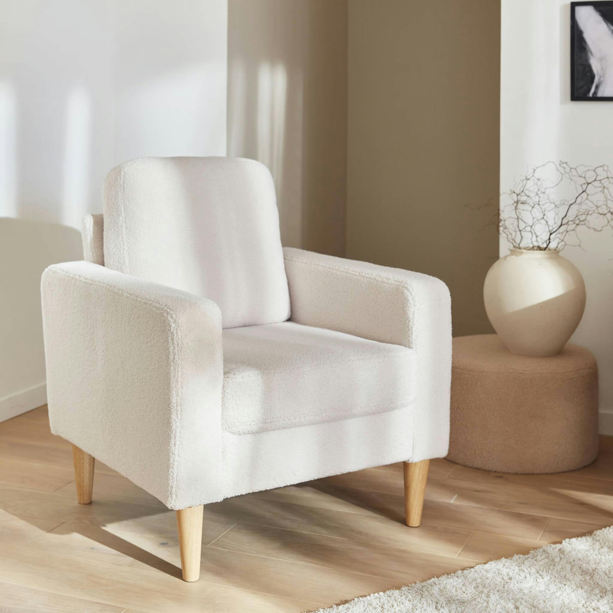 BJORN - Fauteuil scandinave à bouclettes blanches
