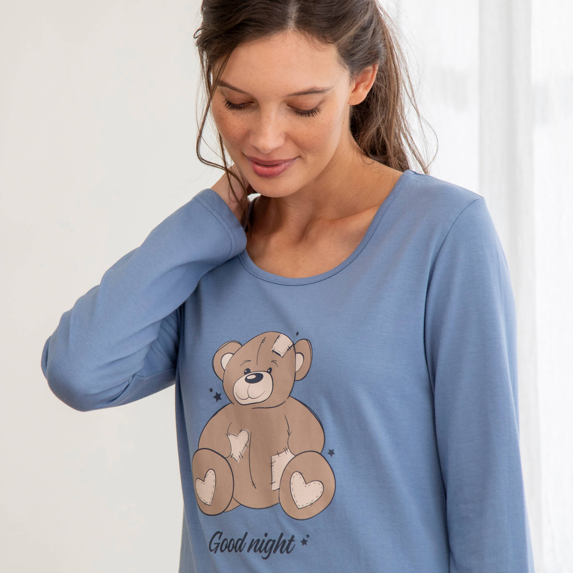 Pyjama en coton motif placé ourson manches longues