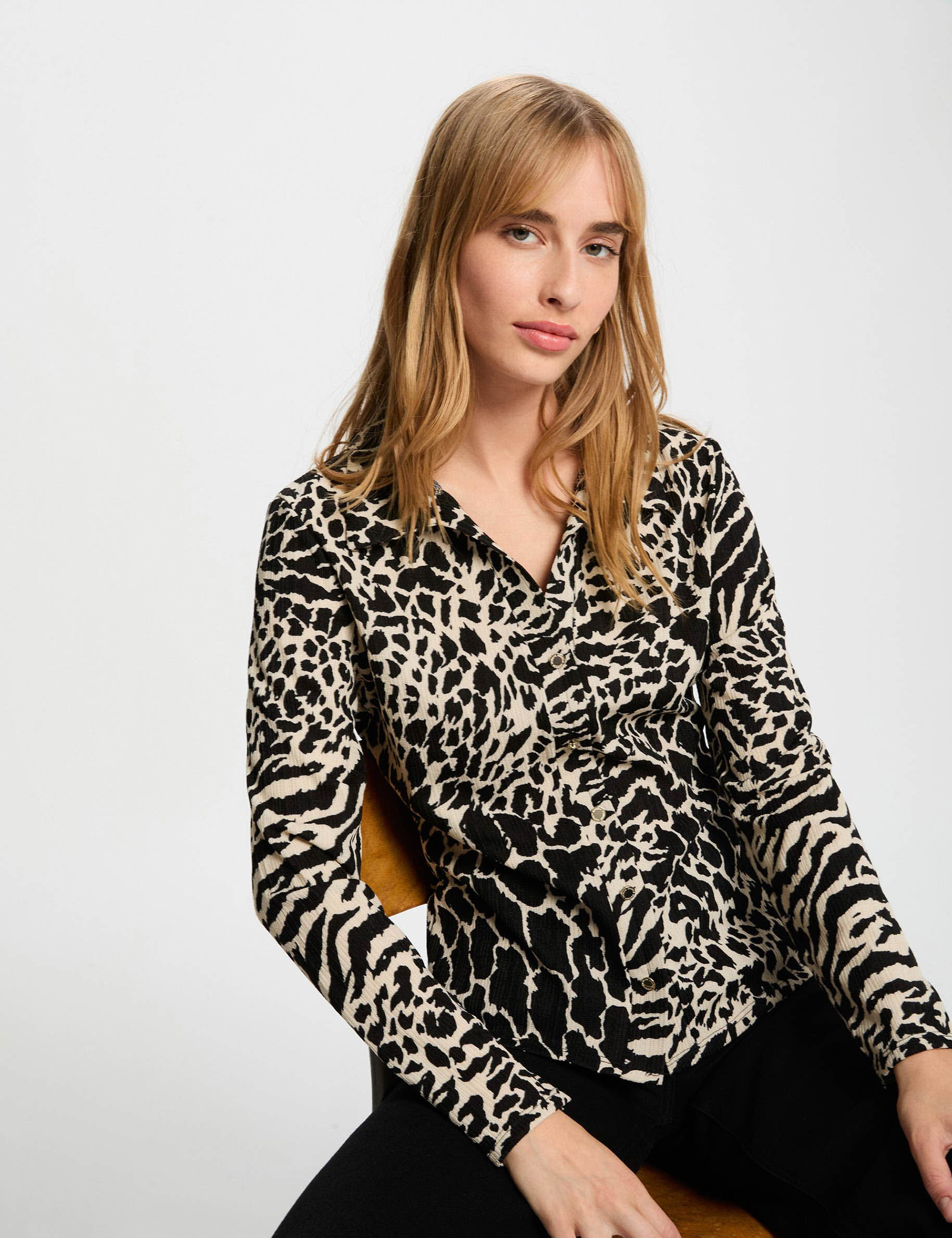 Fitted Shirt With Notched Collar Multicolor Women