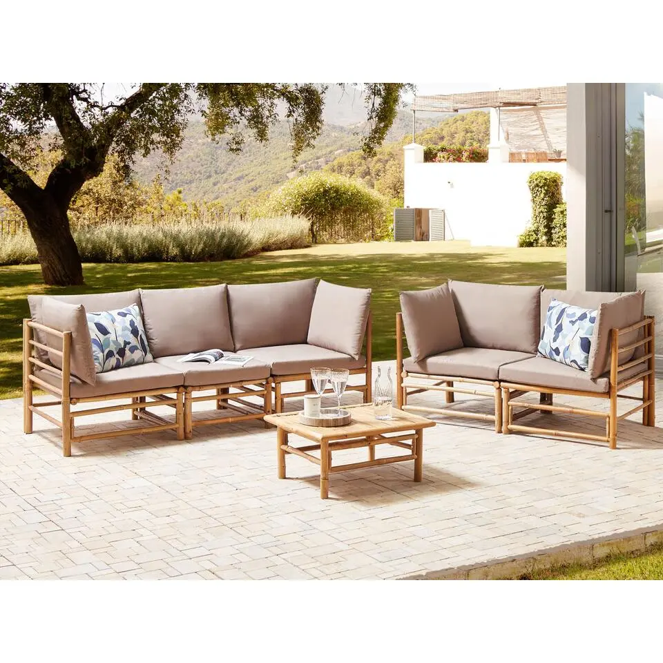 CERRETO - Loungeset 5-zits met salontafel - Taupe - Bamboehout