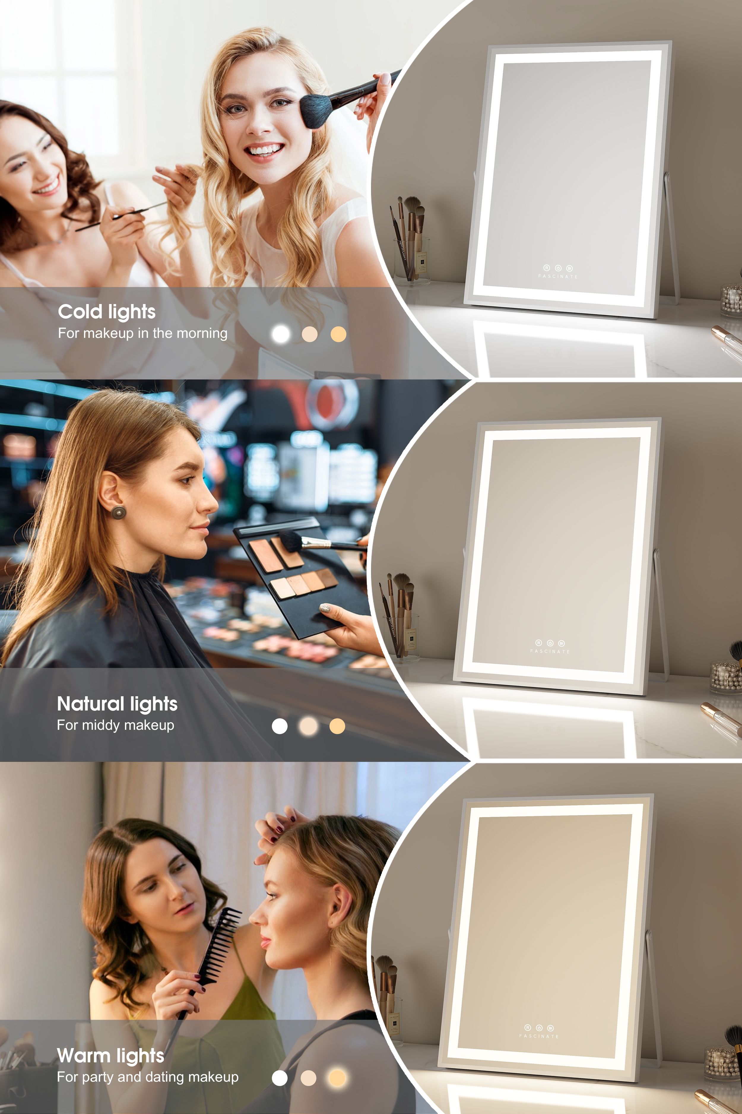 Fascinate Hollywood LED Tabletop Vanity Mirror – 30x42cm 360° Rotation, Space-Saving Desk Design, High-CRI Dimmable Studio - Best Gift for Girlfriend