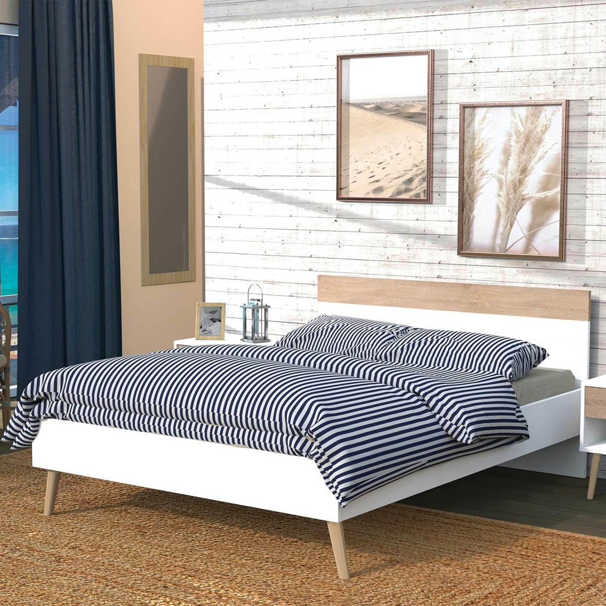 - Lit 140x190 alaric blanc et naturel blanchi