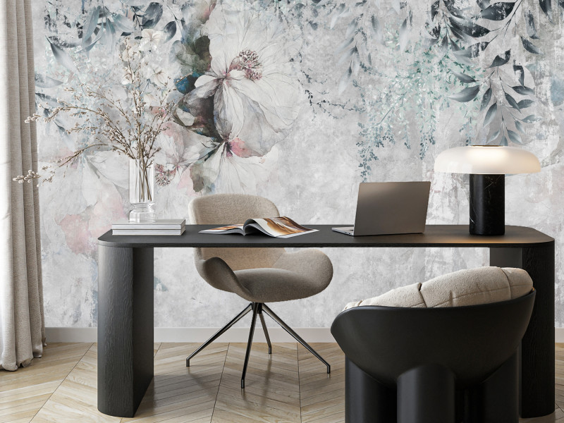 Fototapeta Delikatne liście na betonowej ścianie 100x70cm