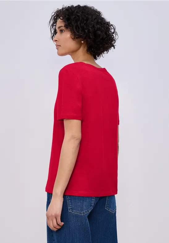 Basic T-Shirt mit gerundetem V-Neck