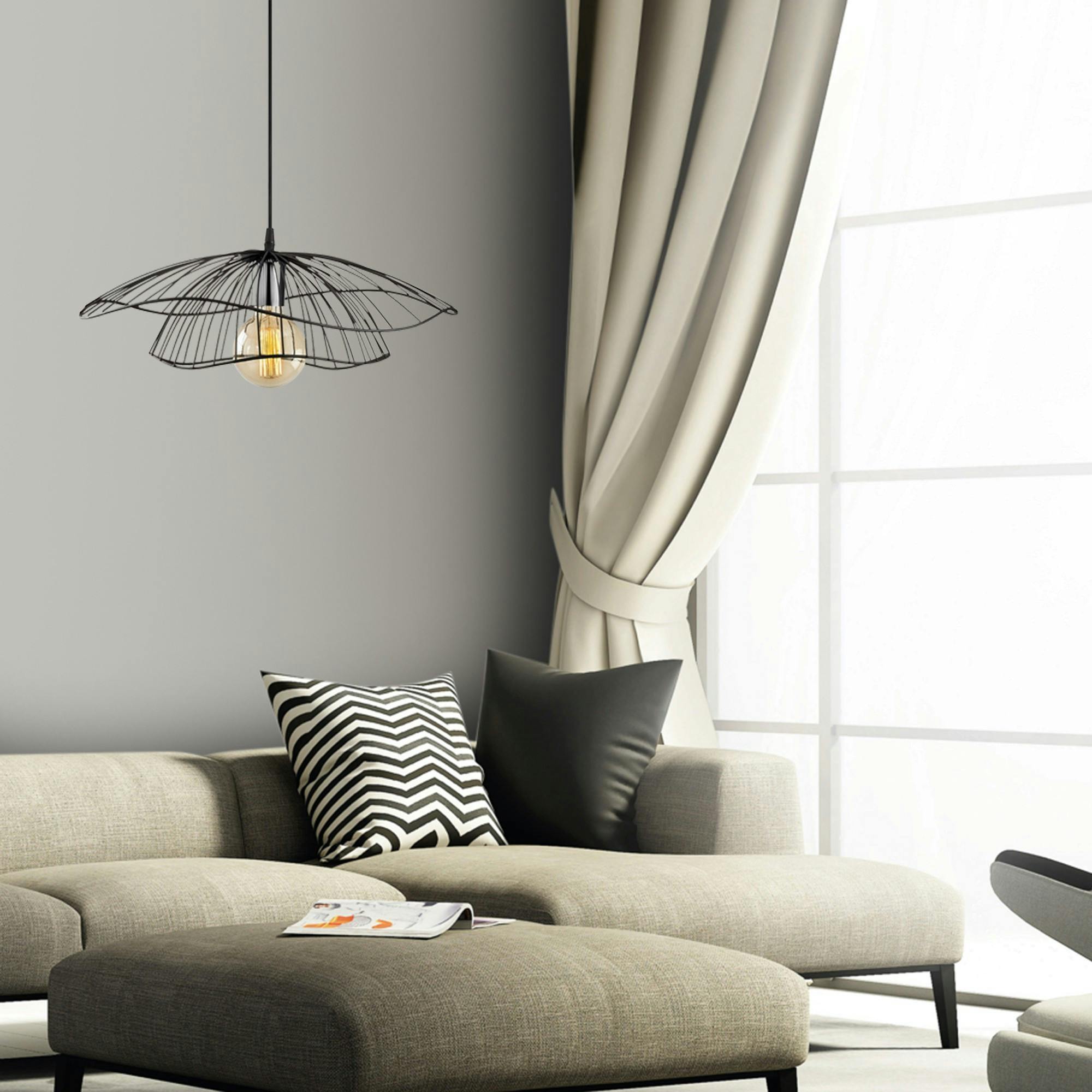 Suspension design métal noir filaire forme fleur SINOP