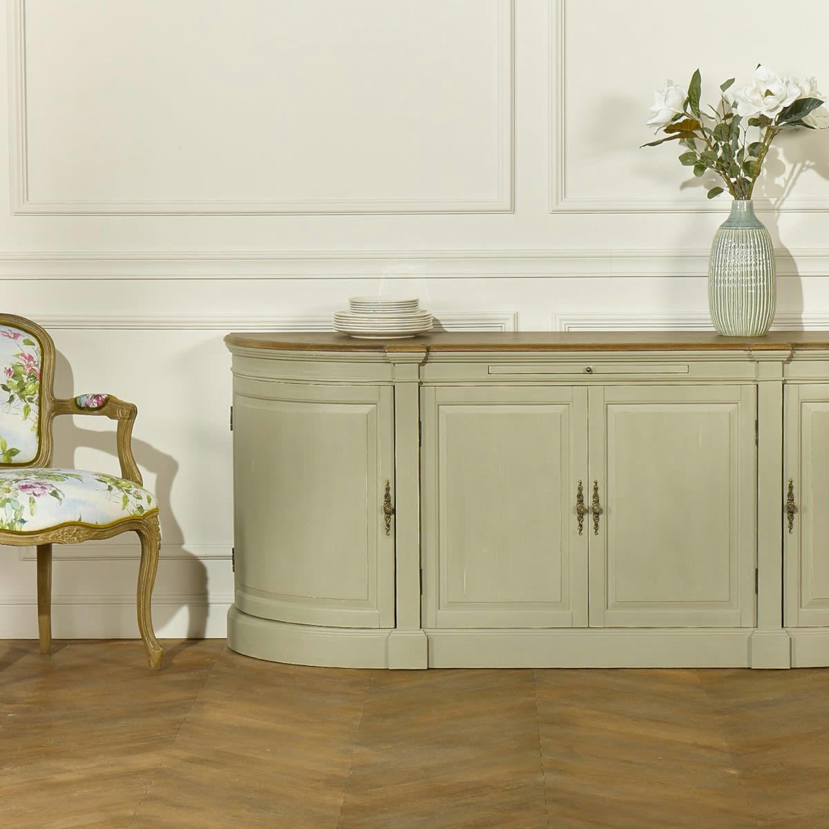 JOSEPHINE - JOSEPHINE - Buffet de salle à manger romantique, 4 portes gris clair