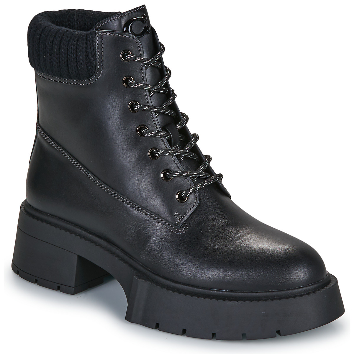 Coach - LEAH PLATFORM LEATHER LACE-UP BOOTIE - Black