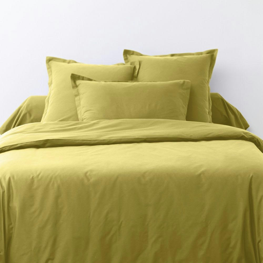 - Parure de lit 2 places coton unie jaune 200x200 cm