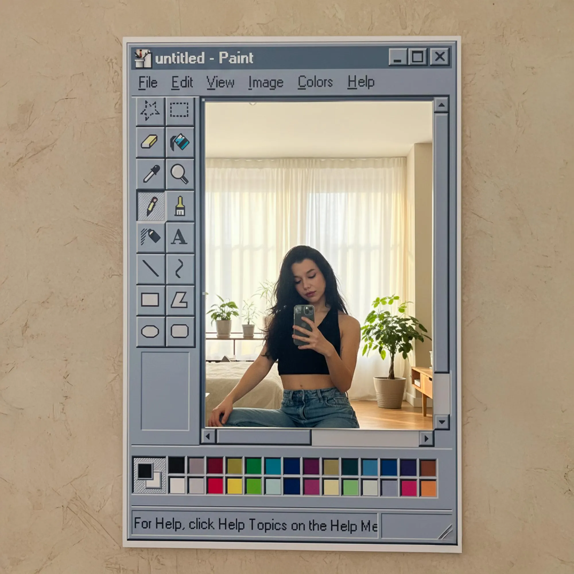 Retro Paint Mirror, Pixelated Window Frame, Nostalgic Decor