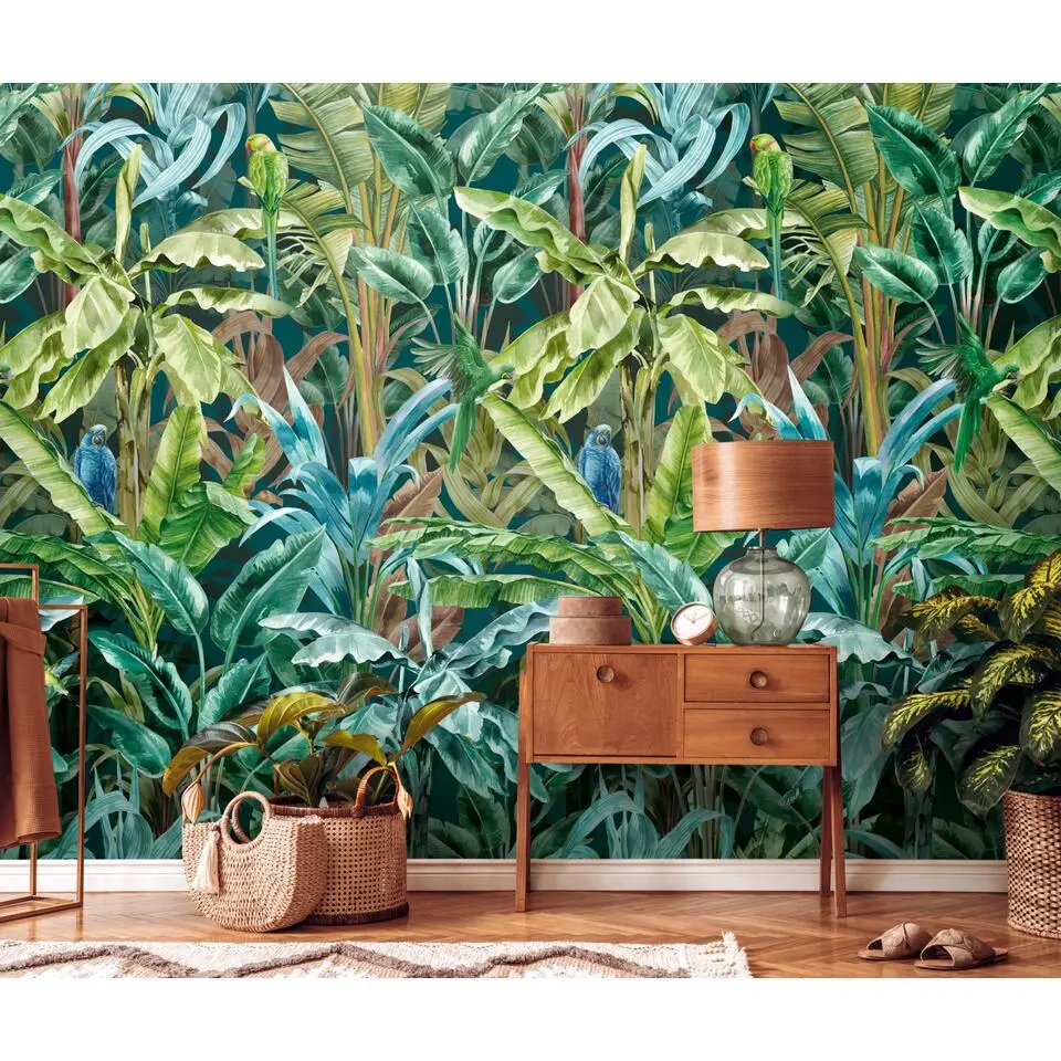 Livingwalls fotobehang jungle-motief groen, blauw en bruin - 159 x 280 cm