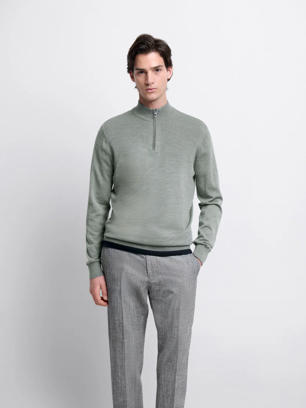 Pull col cheminée zippé en laine Mérinos