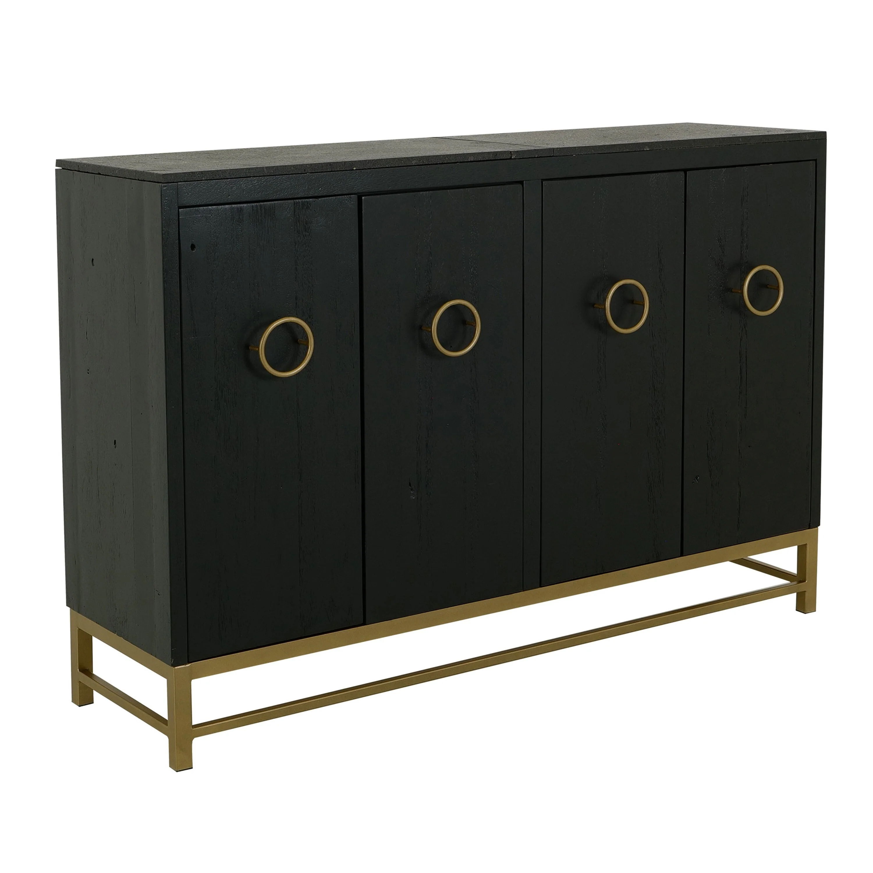 Kianu Sideboard Console Cabinet, 4 Door, Fixed Shelves, Charcoal Black