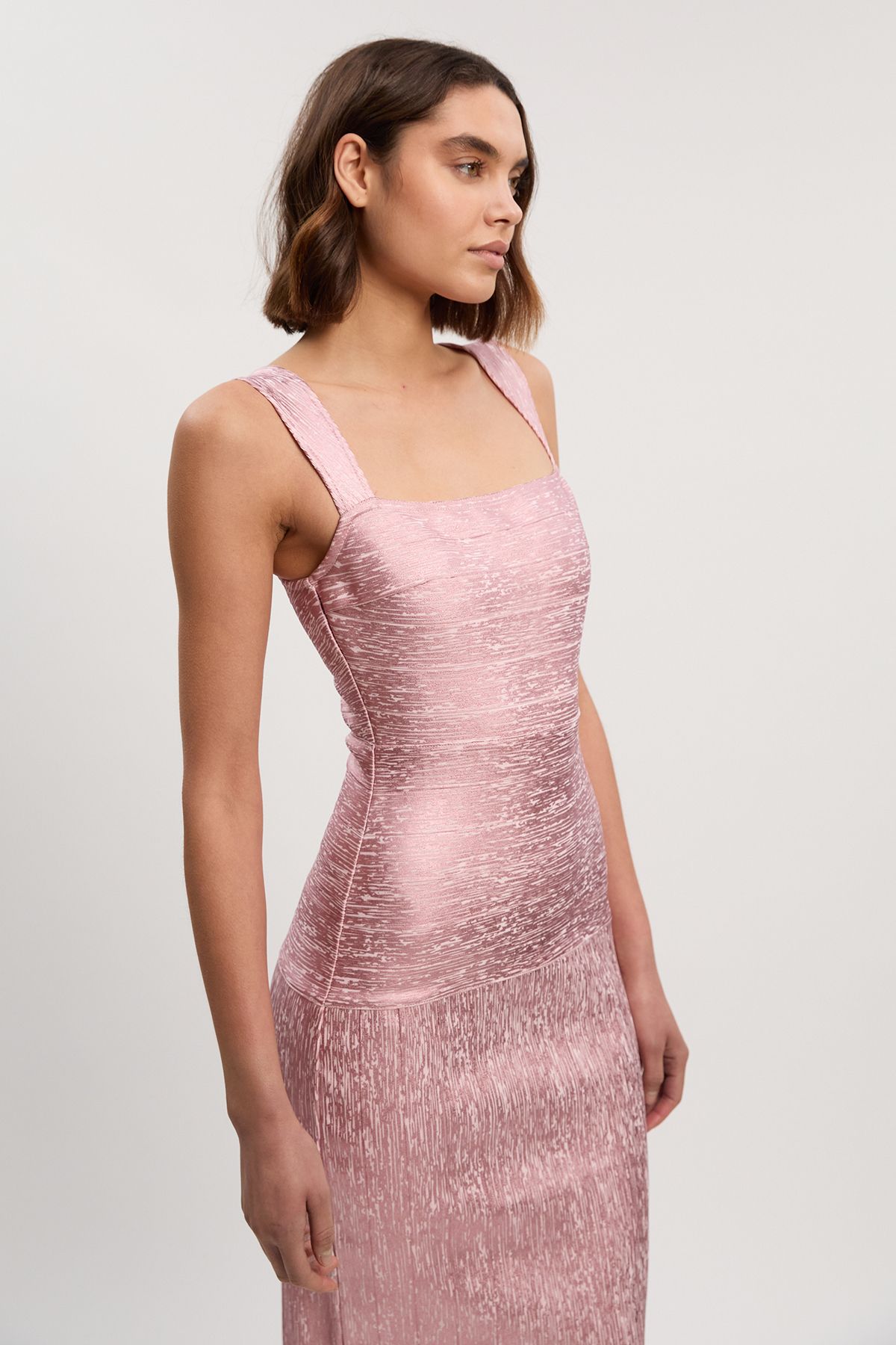 KarenMillen Foil Metallic Figure Form Bandage Strappy Knit Maxi Dress