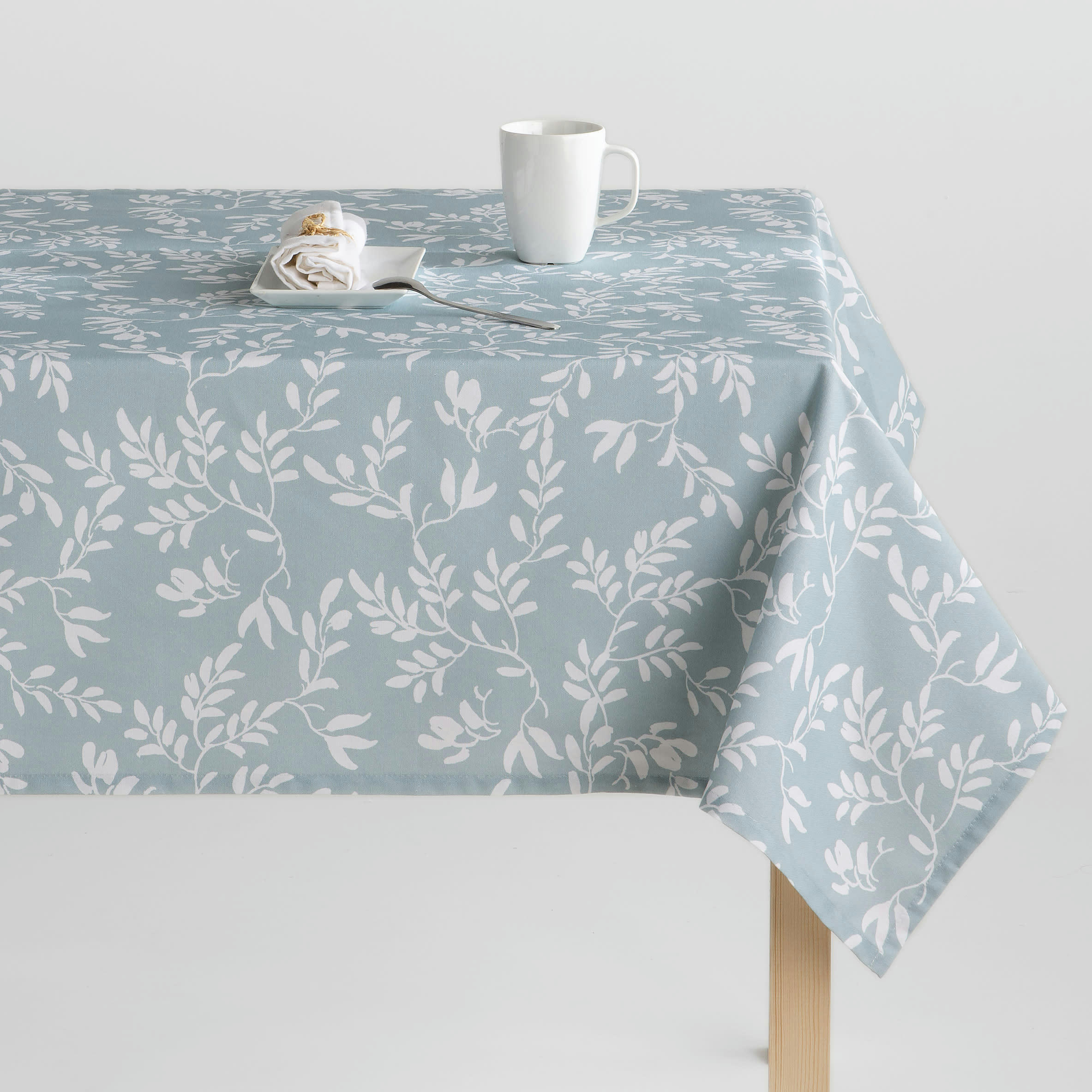 TANIA AGUAMARINA - Nappe en coton biologique antitâche imprimée eau de mer 140x240 cm