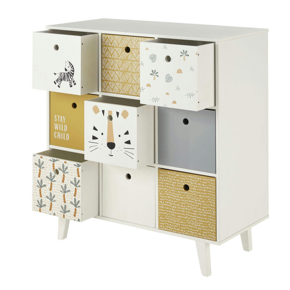 Mini Jungle - Cabinet de rangement 9 tiroirs imprimé savane