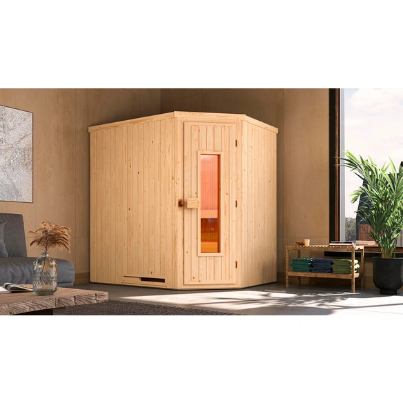 Ecksauna »VARBERG 1«, 6 Personen, inkl. 5,4 kW Ofen mit externer Steuerung