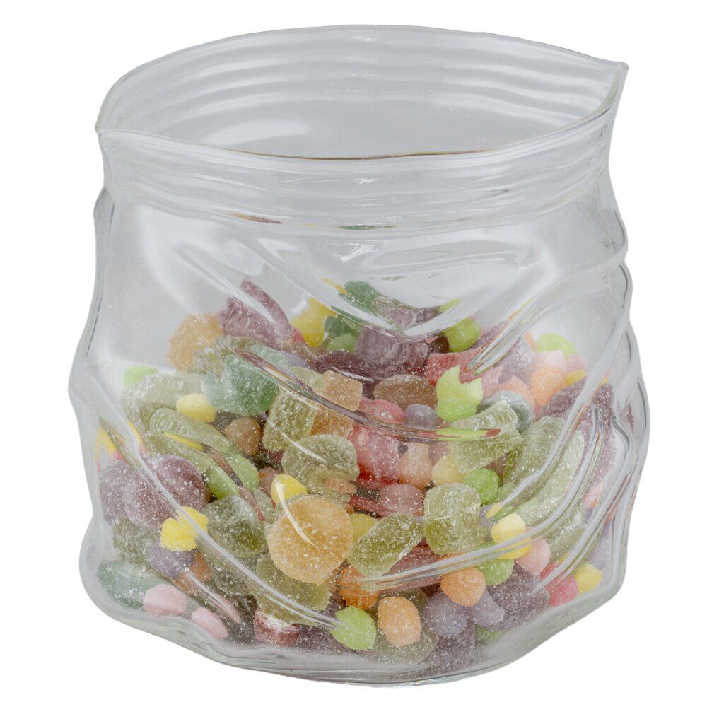 Bonbonnière forme sachet froissé 970ml verre transparent 13x12xH12cm