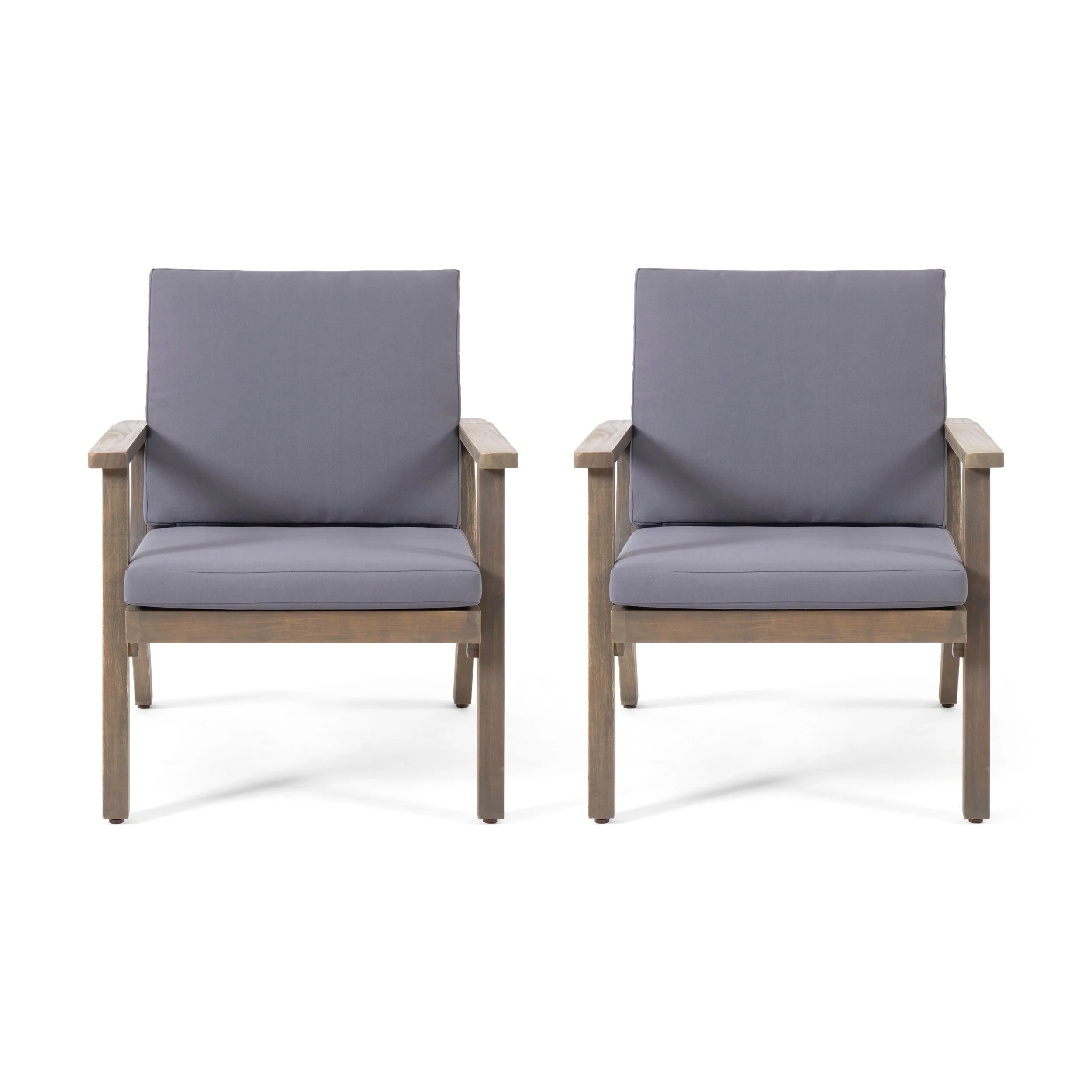 Outdoor Acacia Wood Club Chairs with Cushions (Set of 2)