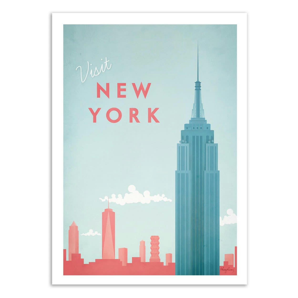 HENRY RIVERS - VISIT NEW YORK - Affiche d'art avec Cadre bois noir - 30 x 40 cm