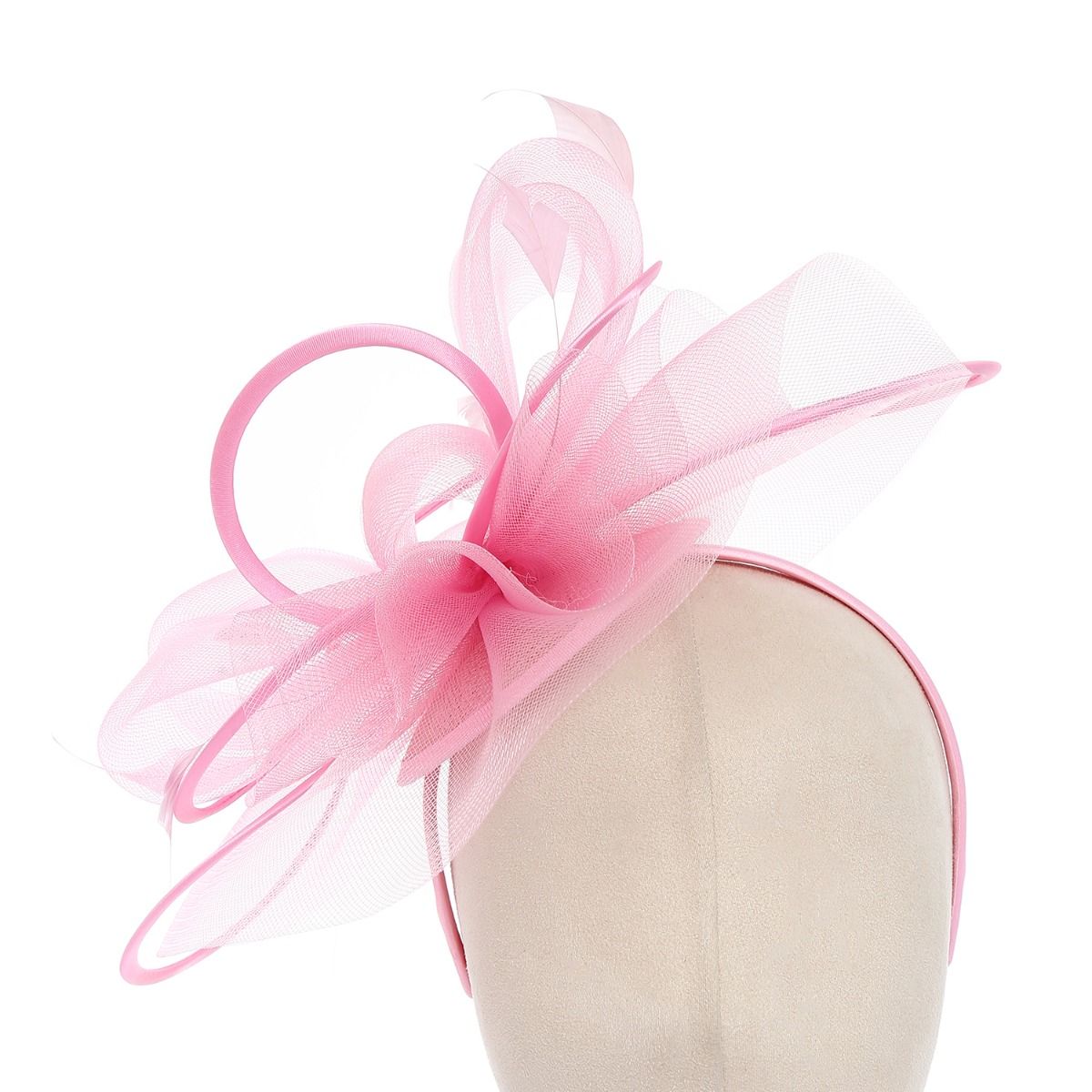 PEACH ACCESSORIES Plain Delicate Mesh Loops and Feather Accents Fascinator