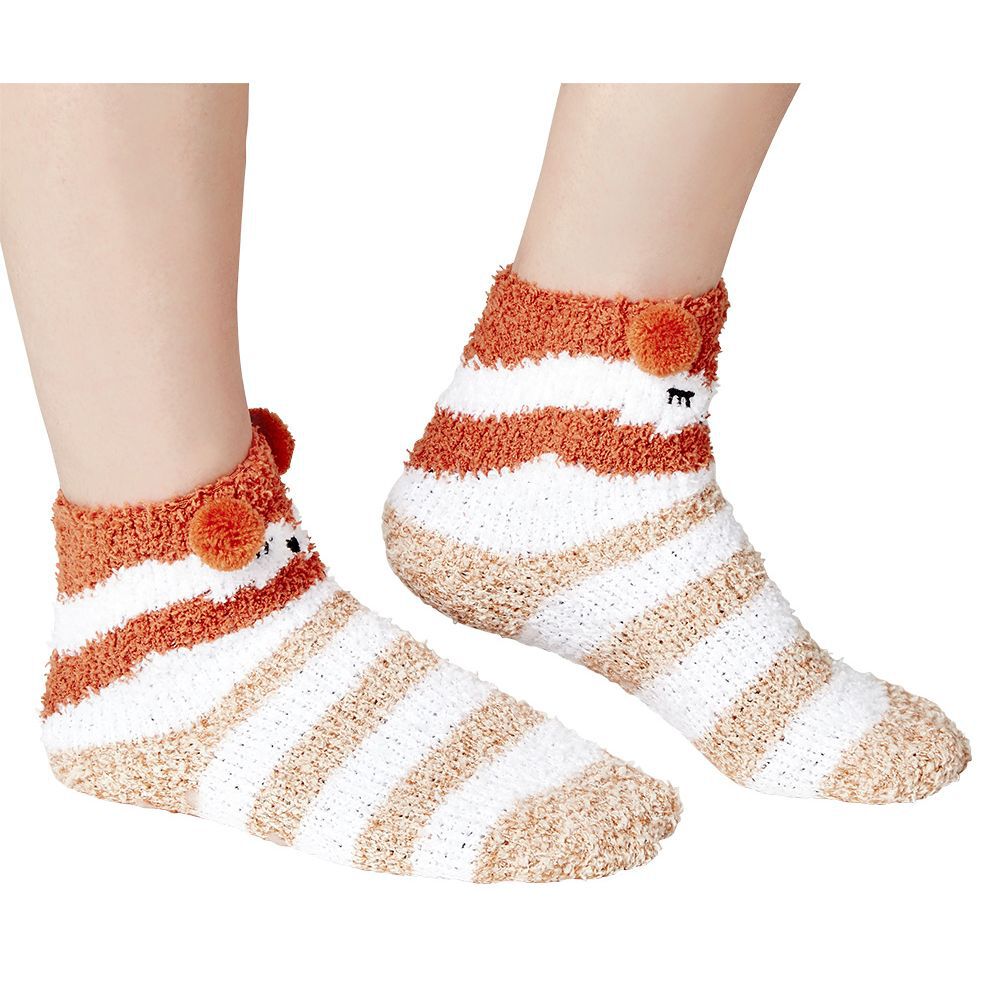 Coffret chaussettes en maille doudou motif rayé beige marron