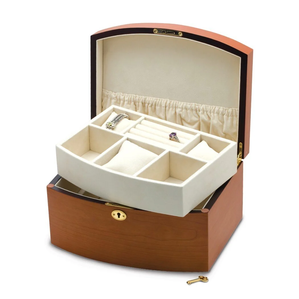 Curata Matte Oak Finish Veneer Locking Wooden Jewelry Box