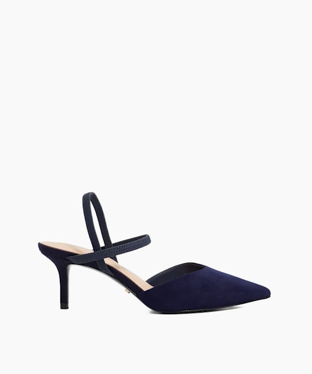 Classical Navy - Wide Fit Pointed Courts With Elasticated Straps