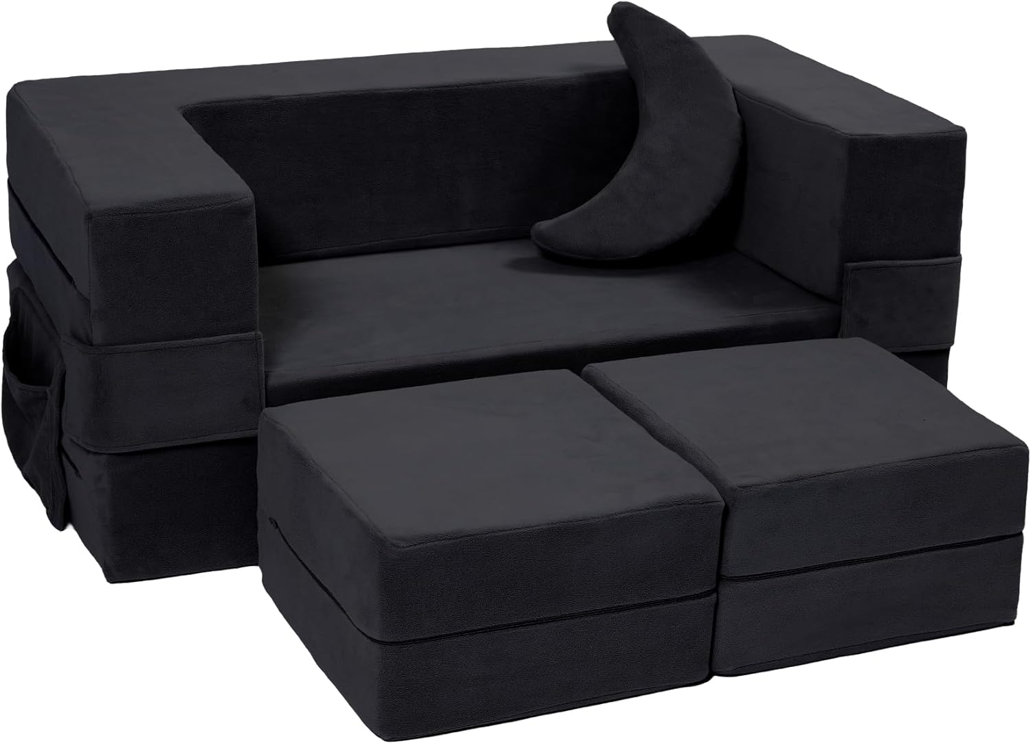 Elftopia Modular Kids Sofa,Toddler Couch Foam Armchair for Kids, Children Convertible Plush Sofa Play Set,Fold Out SofaBed(Black)