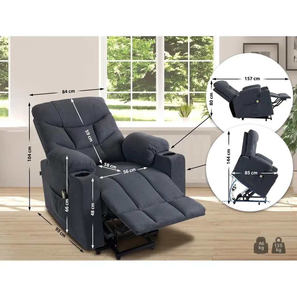 CLP Fauteuil Andover zwart Frame - Stof - donkergrijs