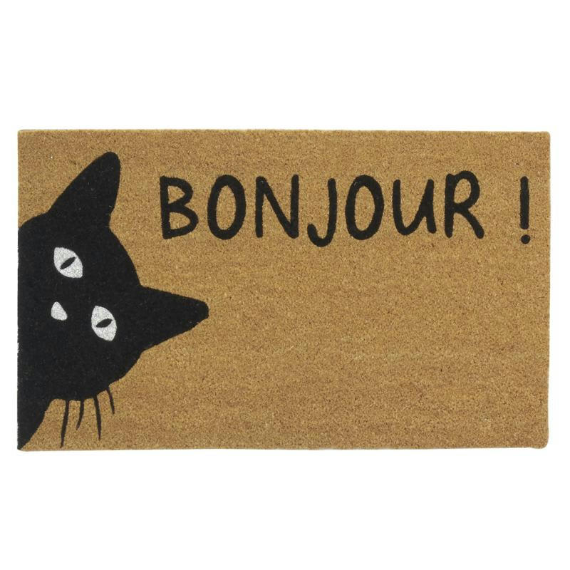 - Paillasson coco intérieur extérieur 75 x 45 cm chat bonjour