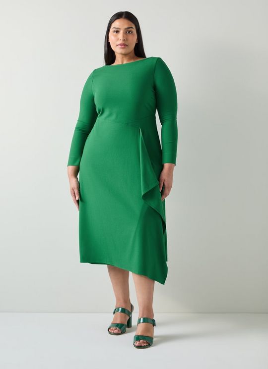 Lena Green Crepe Fit And Flare Dress