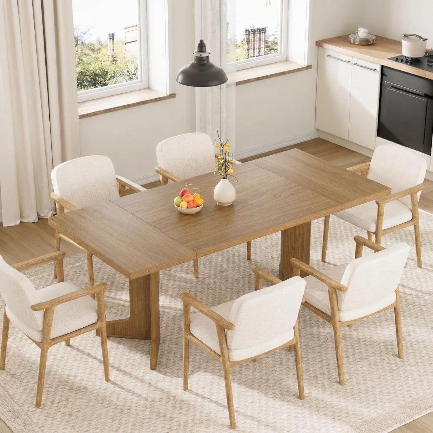 Garvee 71 Large Dining Table for 6 to 8 People, Modern Dinner Table with Unique Wooden Legs, Rectangle Dining Table for Kitchen, Dining Room & Living Room, Oak