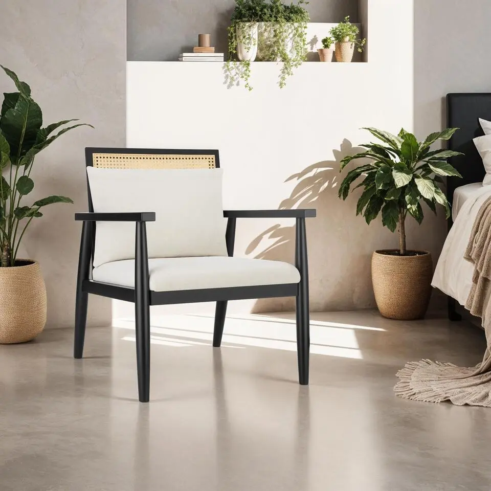 tectake Loungestoel Manuela met Weens vlechtwerk en extra kussen, Wit