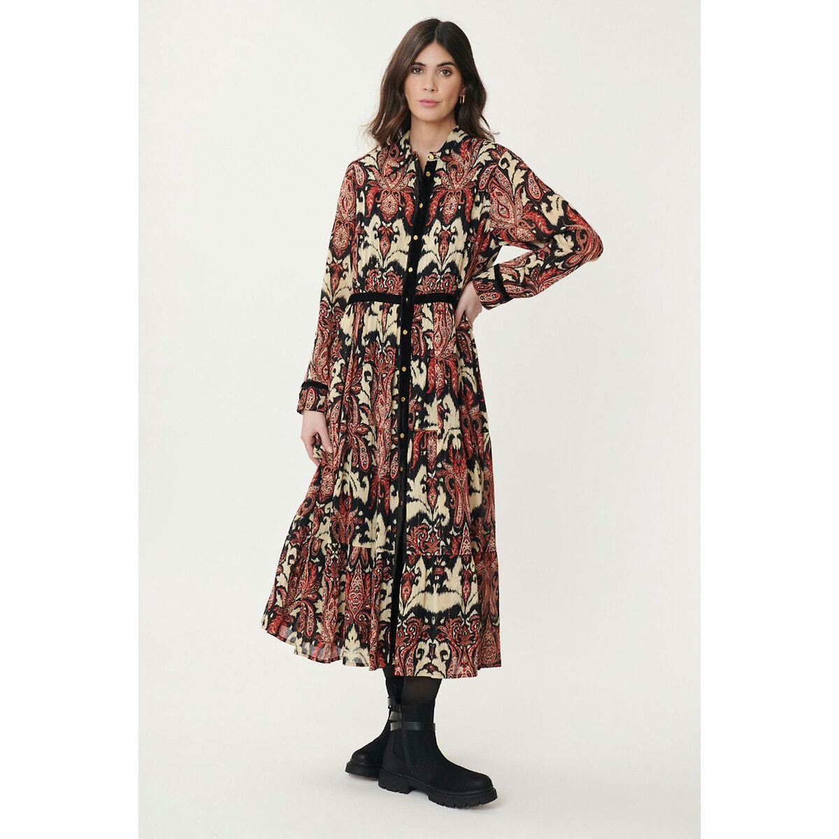 Robe  midi Agnes à motif boutonnée