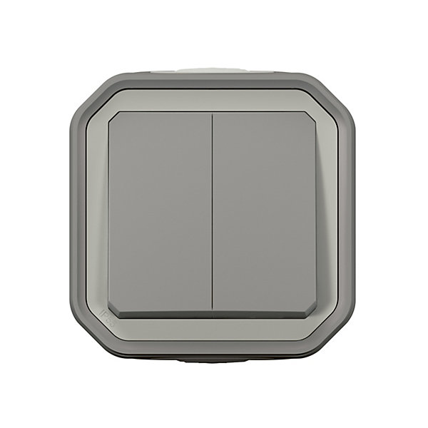 Double interrupteur Legrand Plexo gris en saillie