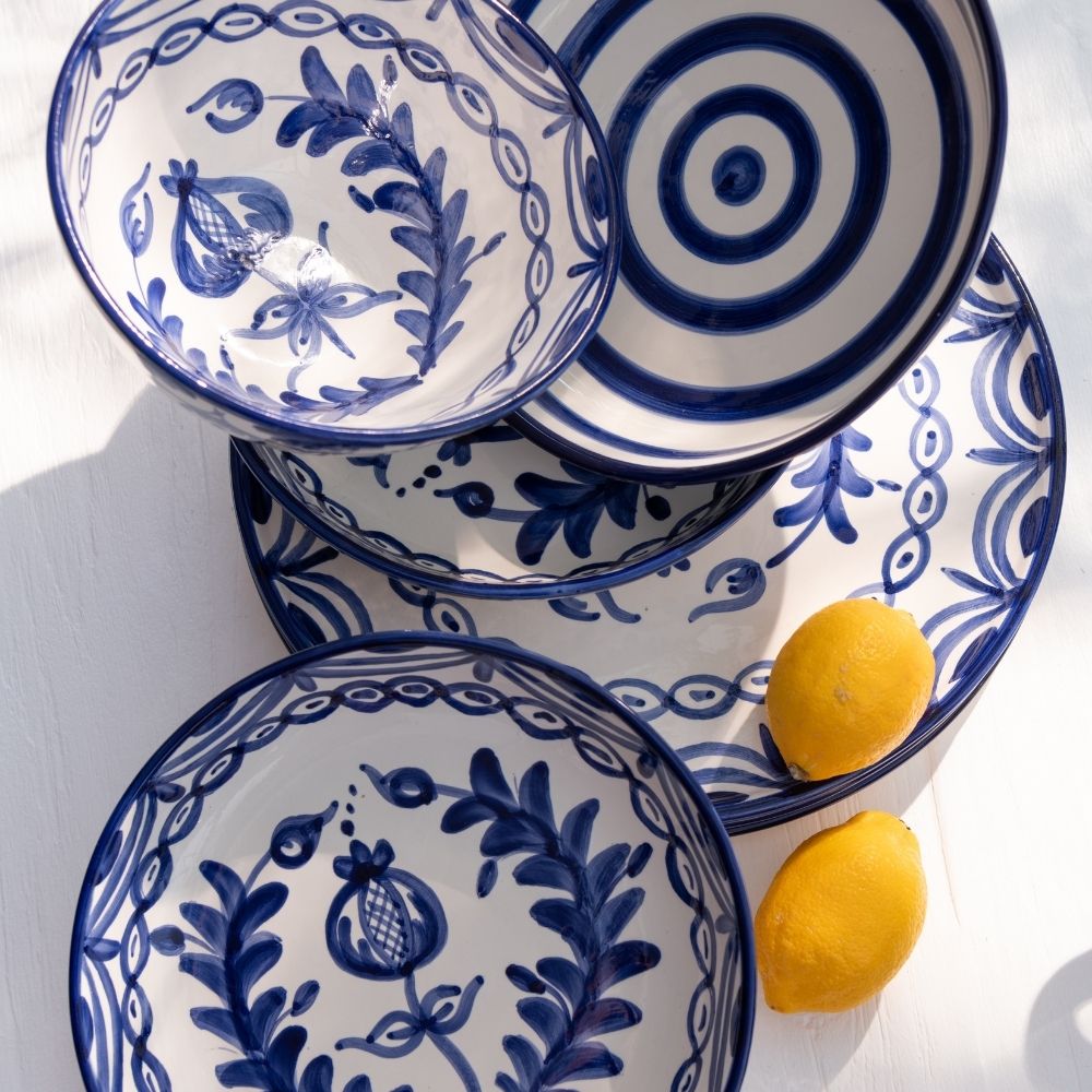 J-Line kom Granada High - keramiek - wit/blauw - small - Ø 14 cm