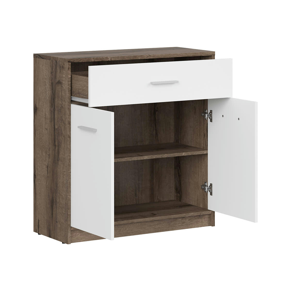 - Buffet 1 tiroir 2 portes stratifiés naturel foncé et blanc