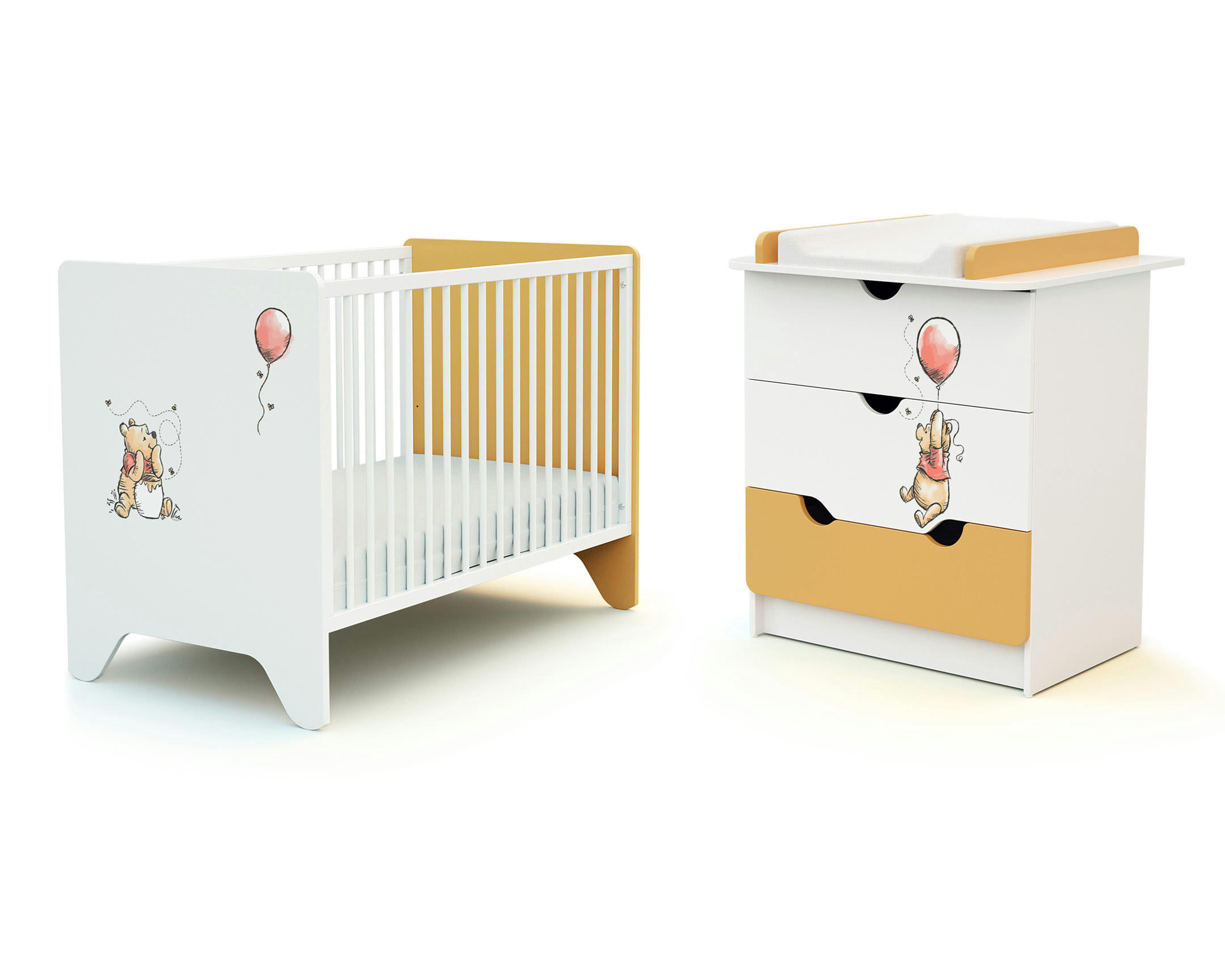 DISNEY - Duo lit bébé et commode jaune