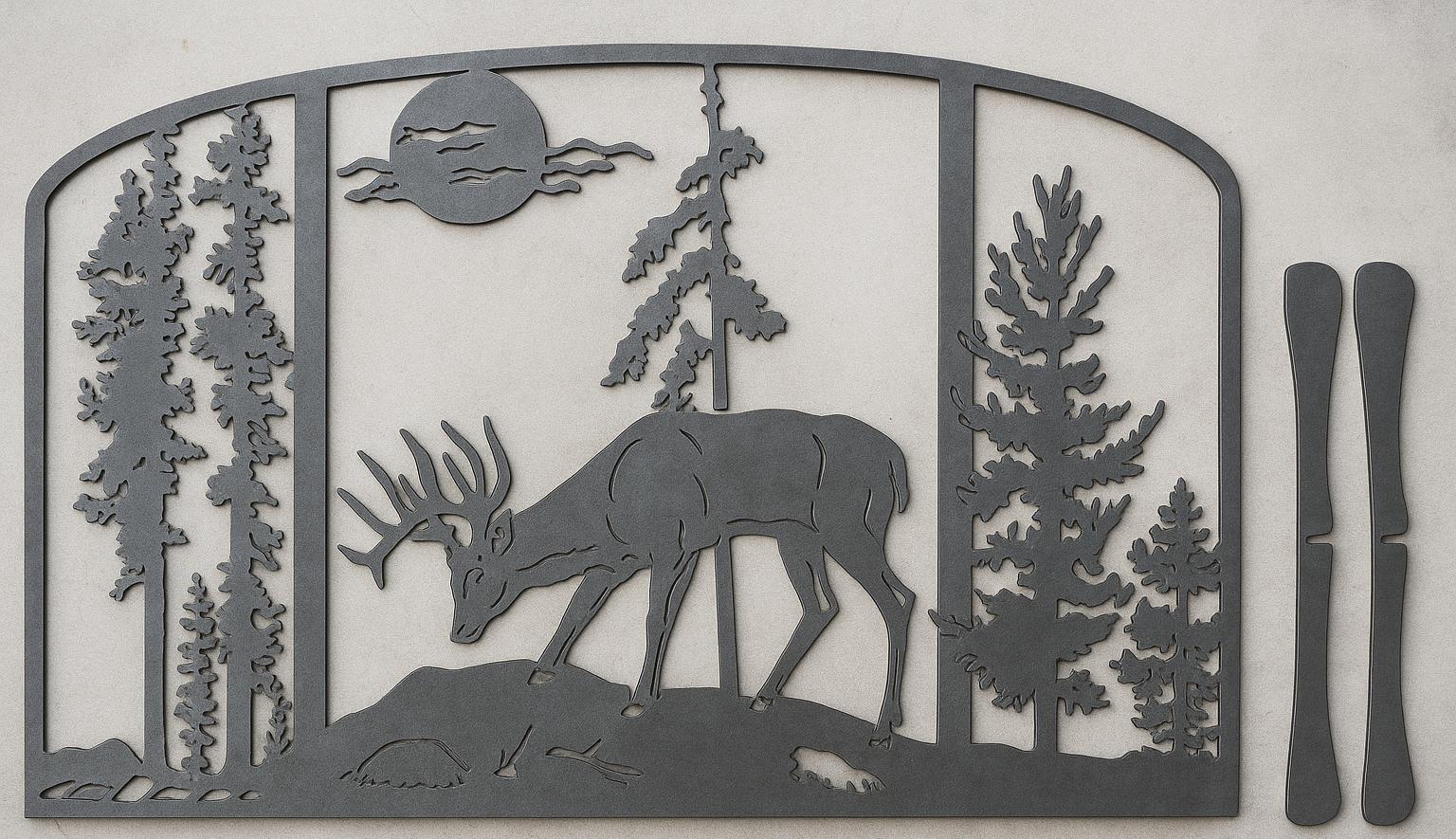 Rustic Deer Fireplace Screen – Buck & Pine Tree Metal Art, Cabin Decor
