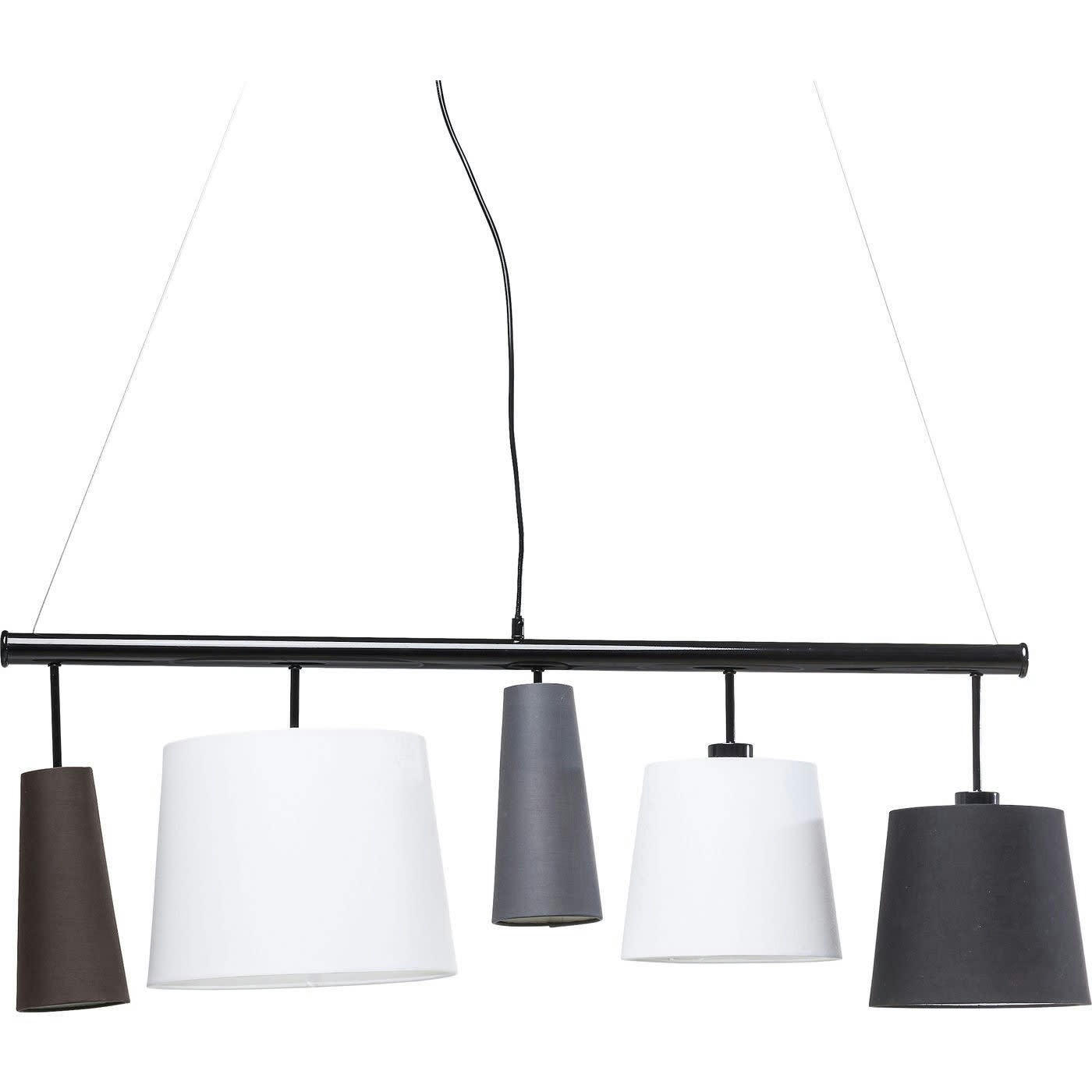 PARECCHI - Suspension 5 abat-jours en tissu noir, gris et blanc