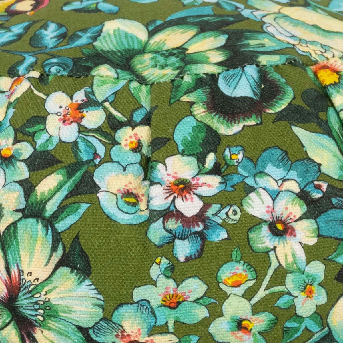 NILA - Coussin de méditation en coton imprimé fleuri kaki