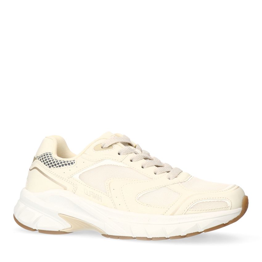 Manfield Witte crème sneakers met mesh details