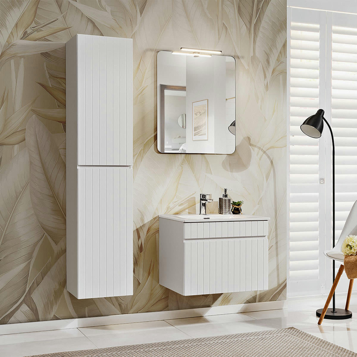 - Ensemble meuble simple vasque encastrée 60cm et colonne blanc