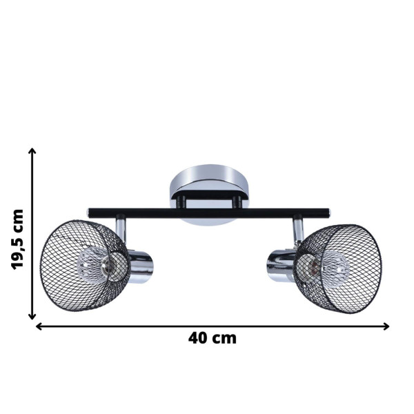 Reflektor sufitowy chromowany czarny RONI 2xE14x60W wym:19,5x40x15cm Lampex