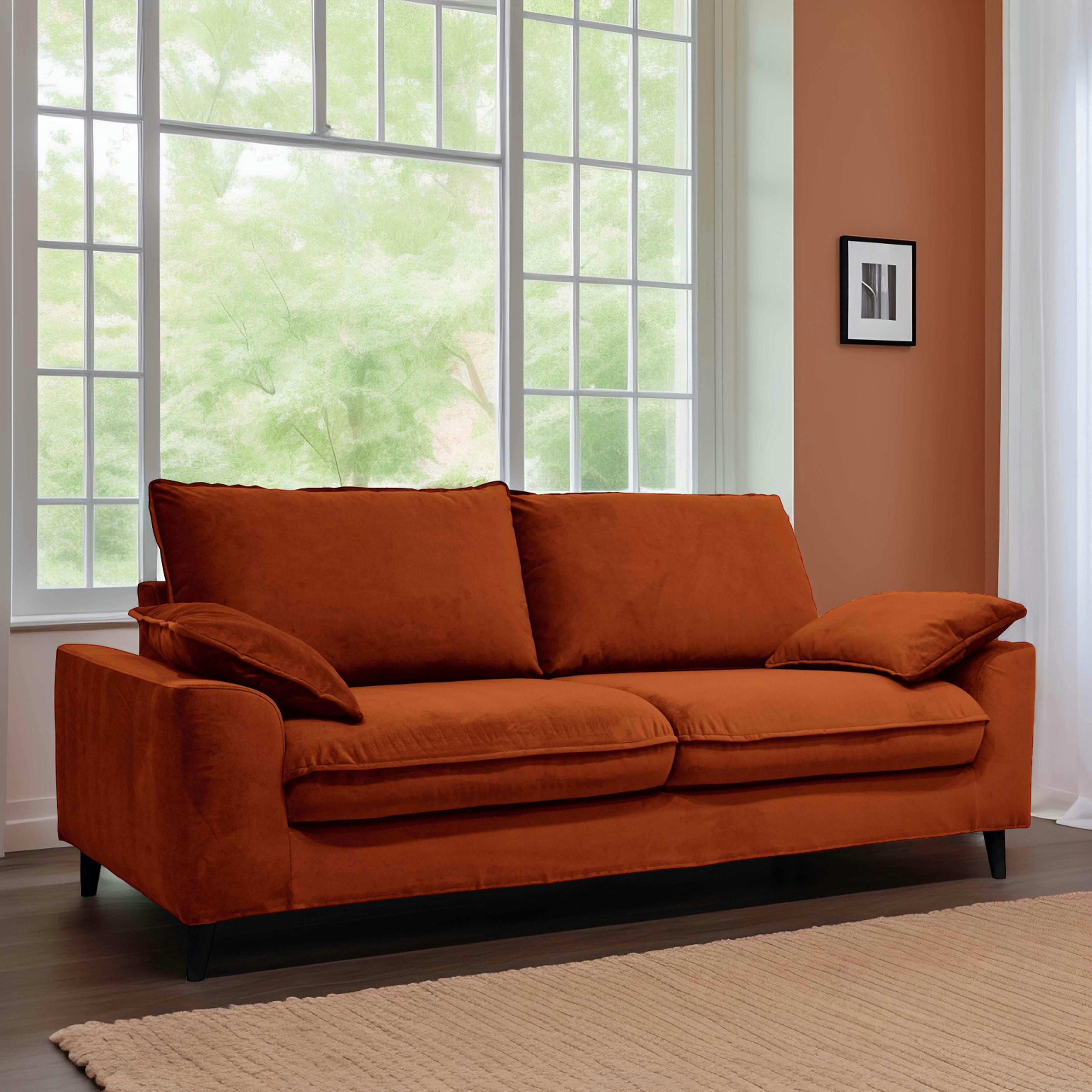 JAROD - Canapé en velours 3 places Rouille