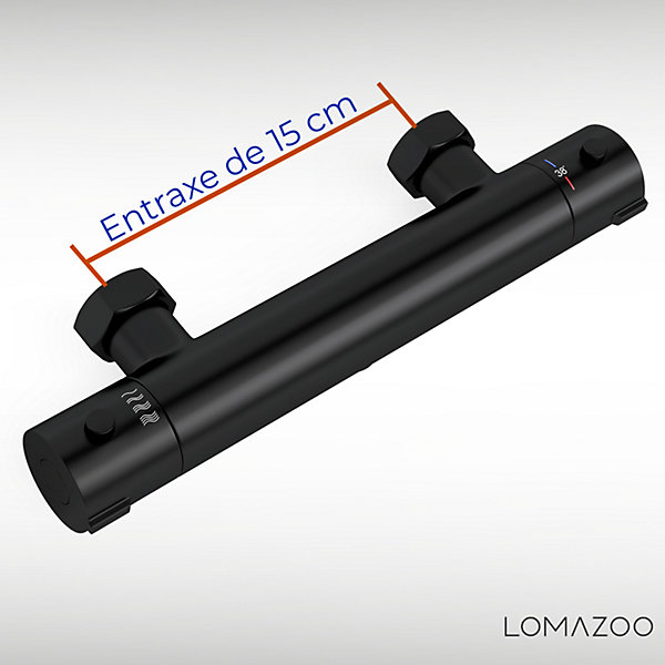 Mitigeur de douche thermostatique noir mat - Entraxe 15 cm - avec bouton de sécurité 38C LOMAZOO